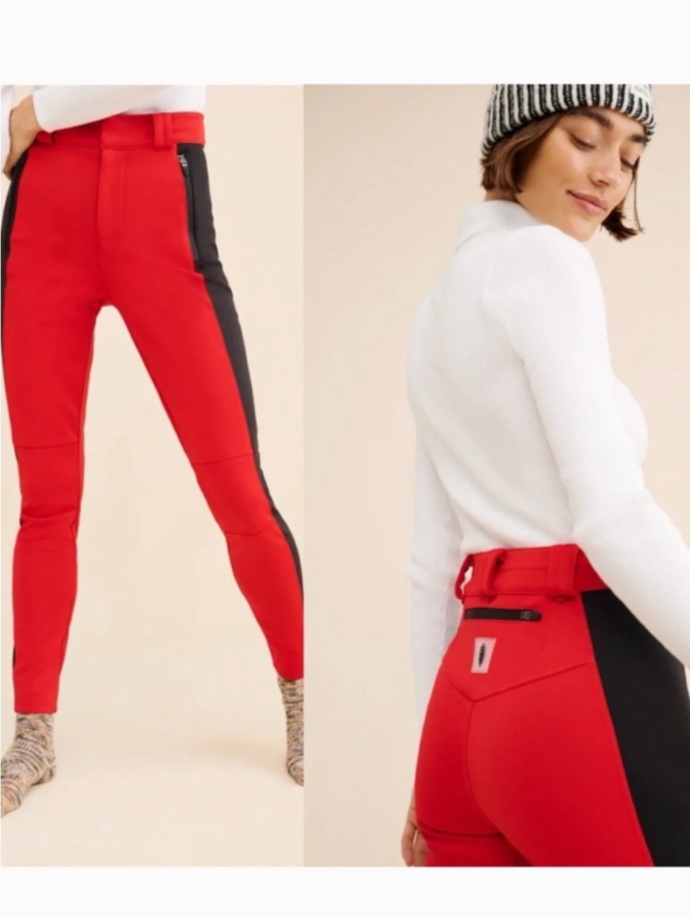 Free People Red Winterberry Ski Pants with Black Side Panels